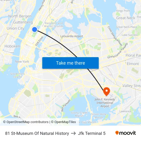 81 St-Museum Of Natural History to Jfk Terminal 5 map