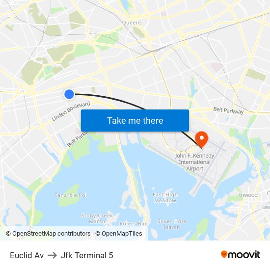 Euclid Av to Jfk Terminal 5 map