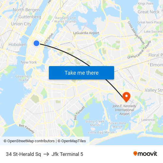 34 St-Herald Sq to Jfk Terminal 5 map