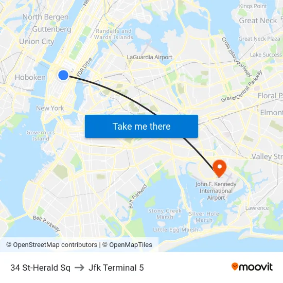 34 St-Herald Sq to Jfk Terminal 5 map