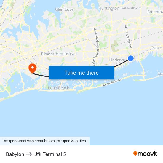 Babylon to Jfk Terminal 5 map