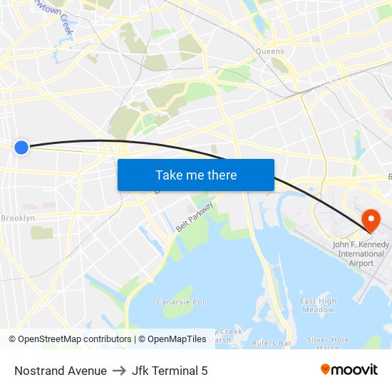 Nostrand Avenue to Jfk Terminal 5 map