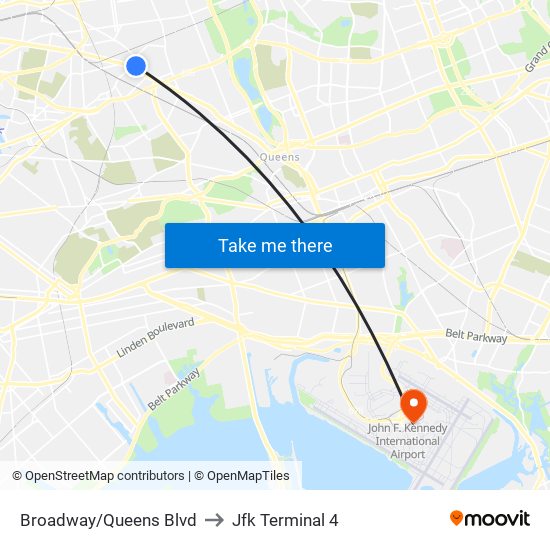 Broadway/Queens Blvd to Jfk Terminal 4 map