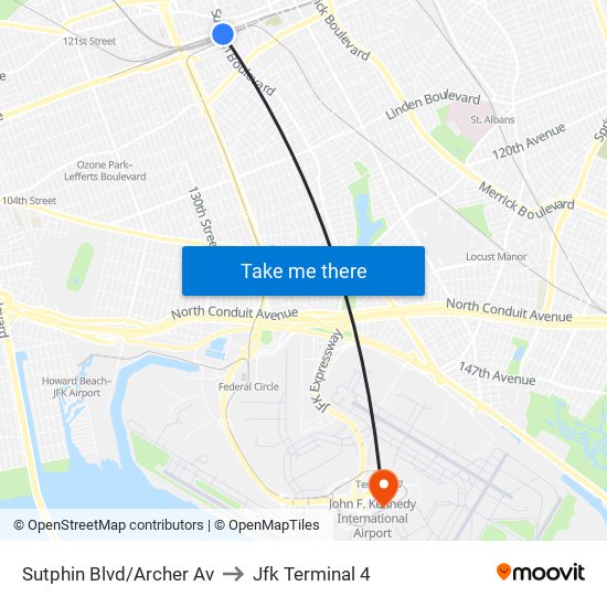 Sutphin Blvd/Archer Av to Jfk Terminal 4 map