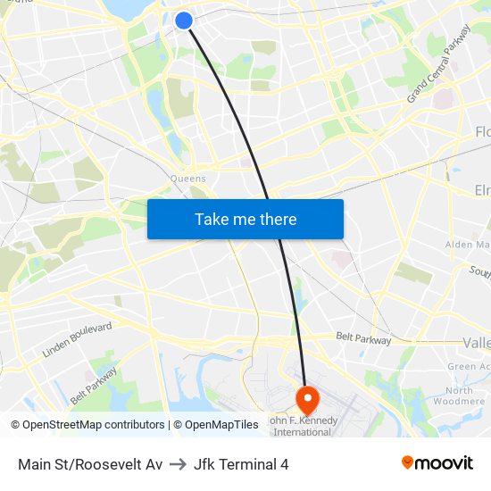 Main St/Roosevelt Av to Jfk Terminal 4 map