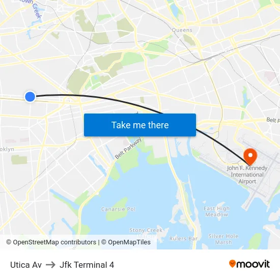 Utica Av to Jfk Terminal 4 map