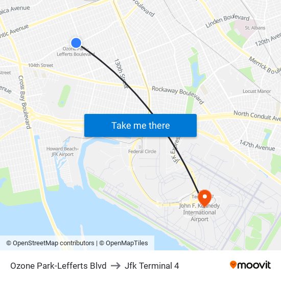 Ozone Park-Lefferts Blvd to Jfk Terminal 4 map