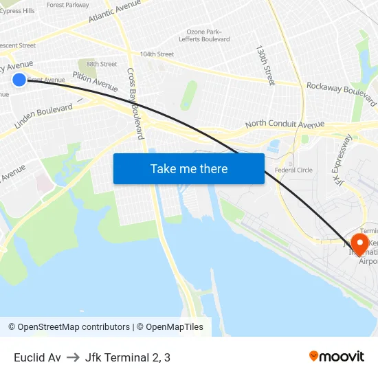 Euclid Av to Jfk Terminal 2, 3 map