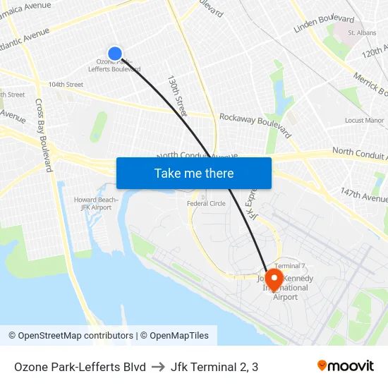 Ozone Park-Lefferts Blvd to Jfk Terminal 2, 3 map