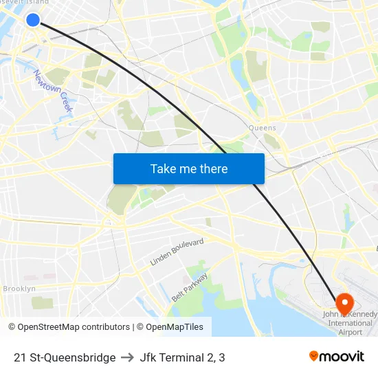 21 St-Queensbridge to Jfk Terminal 2, 3 map