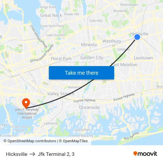 Hicksville to Jfk Terminal 2, 3 map