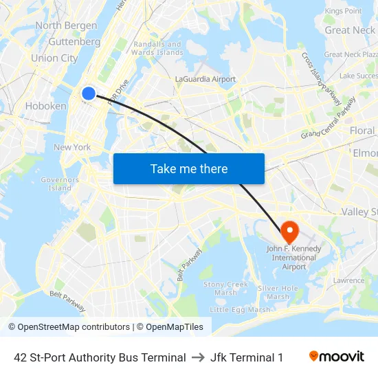42 St-Port Authority Bus Terminal to Jfk Terminal 1 map
