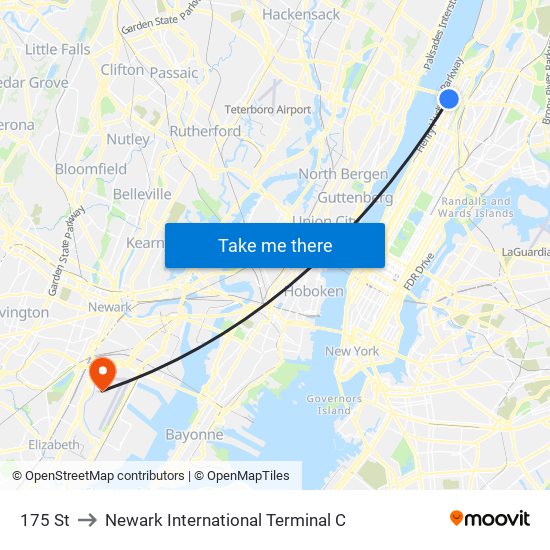 175 St to Newark International Terminal C map