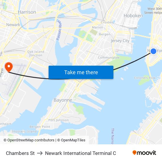 Chambers St to Newark International Terminal C map