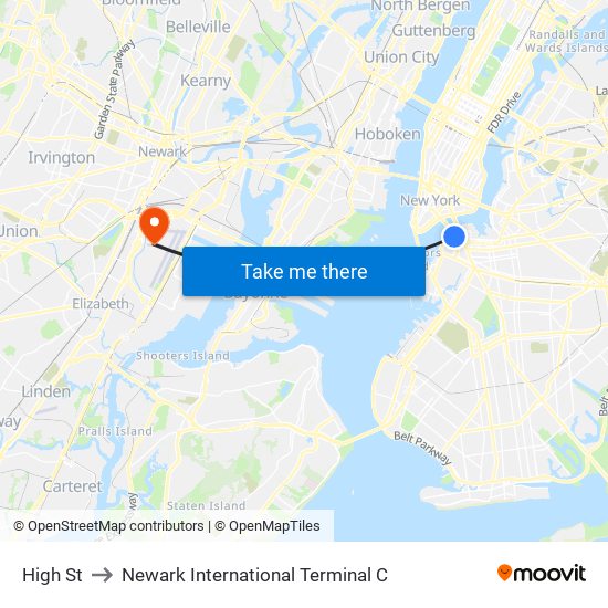 High St to Newark International Terminal C map