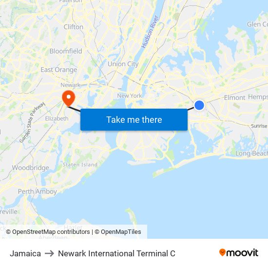 Jamaica to Newark International Terminal C map