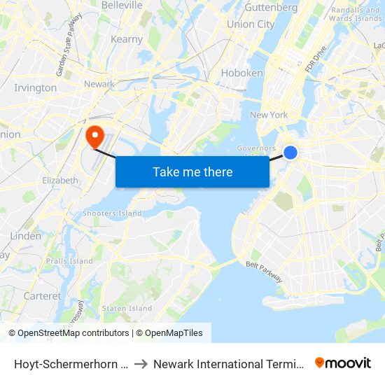 Hoyt-Schermerhorn Sts to Newark International Terminal B map