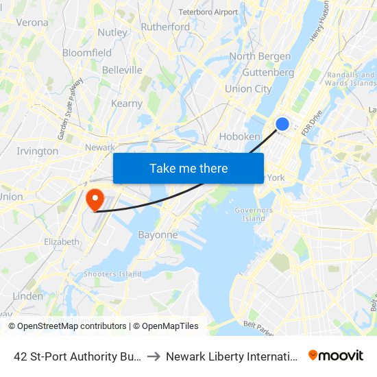 42 St-Port Authority Bus Terminal to Newark Liberty International Airport map