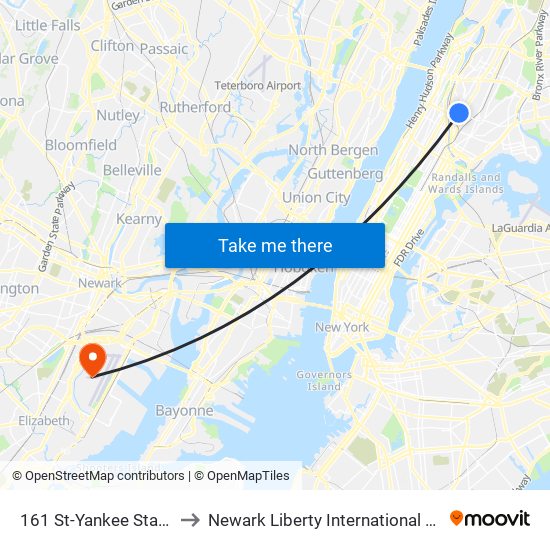161 St-Yankee Stadium to Newark Liberty International Airport map