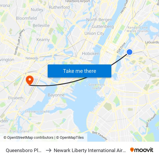 Queensboro Plaza to Newark Liberty International Airport map