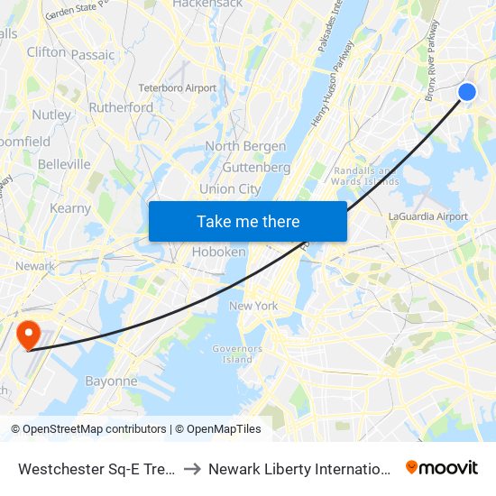 Westchester Sq-E Tremont Av to Newark Liberty International Airport map