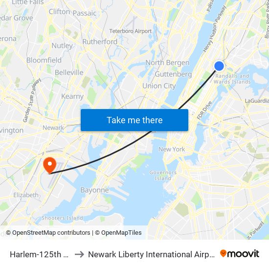 Harlem-125th St. to Newark Liberty International Airport map