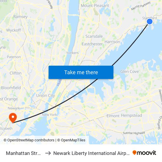 Manhattan Street to Newark Liberty International Airport map