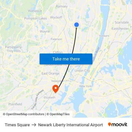 Times Square to Newark Liberty International Airport map