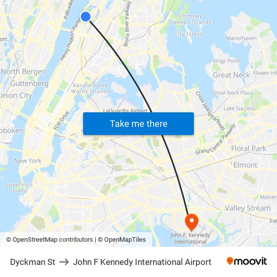 Dyckman St to John F Kennedy International Airport map