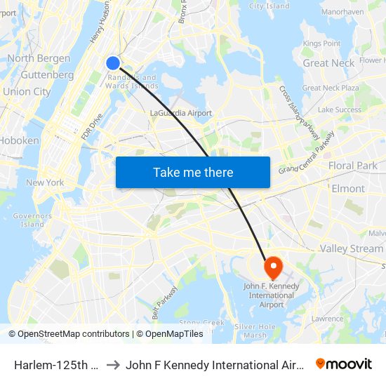 Harlem-125th St. to John F Kennedy International Airport map