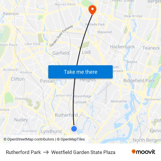 Rutherford Park to Westfield Garden State Plaza map