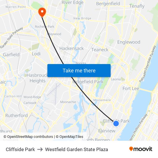 Cliffside Park to Westfield Garden State Plaza map