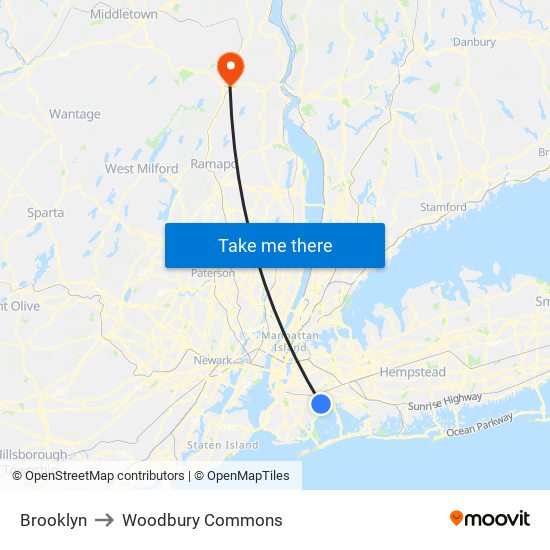 Brooklyn to Woodbury Commons map