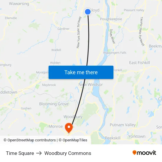 Time Square to Woodbury Commons map