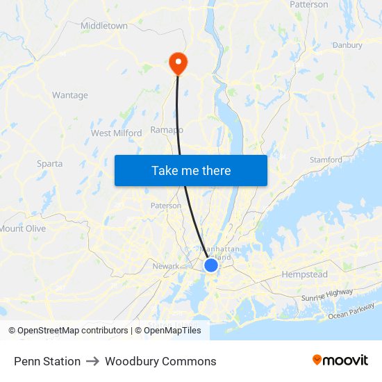 Penn Station to Woodbury Commons map