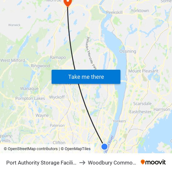 Port Authority Storage Facility to Woodbury Commons map