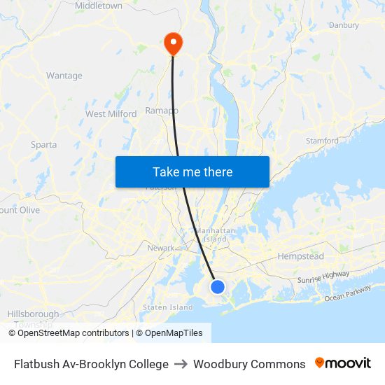 Flatbush Av-Brooklyn College to Woodbury Commons map