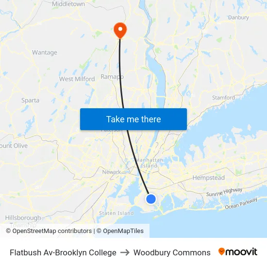 Flatbush Av-Brooklyn College to Woodbury Commons map