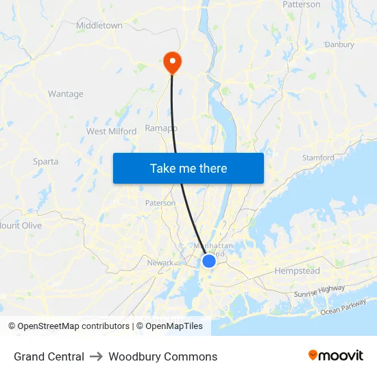 Grand Central to Woodbury Commons map