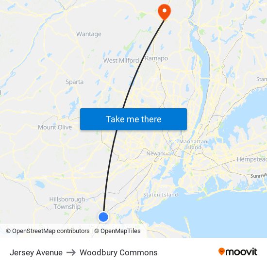 Jersey Avenue to Woodbury Commons map