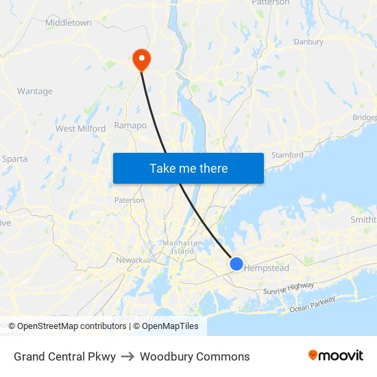 Grand Central Pkwy to Woodbury Commons map