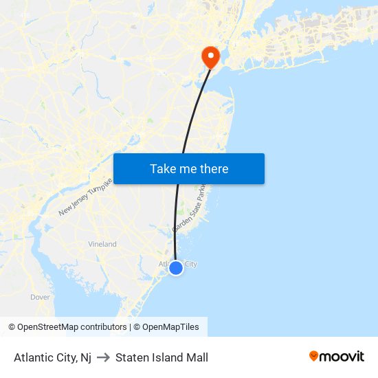 Atlantic City, Nj to Staten Island Mall map