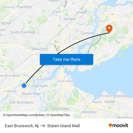 East Brunswick, Nj to Staten Island Mall map