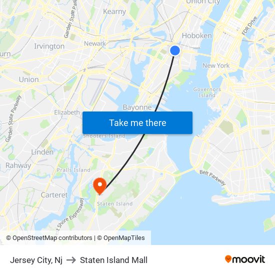 Jersey City, Nj to Staten Island Mall map