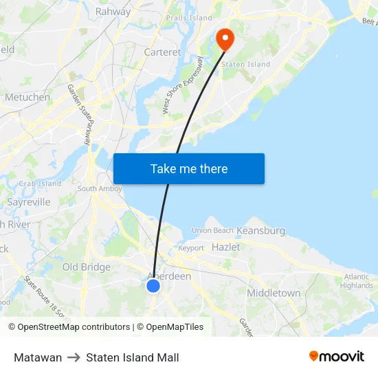 Matawan to Staten Island Mall map