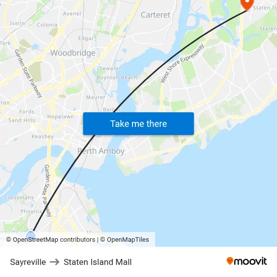 Sayreville to Staten Island Mall map