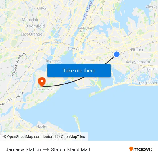 Jamaica Station to Staten Island Mall map
