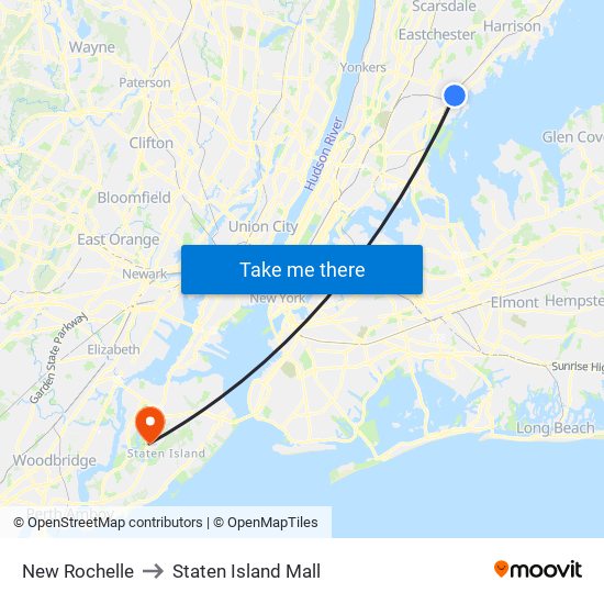 New Rochelle to Staten Island Mall map