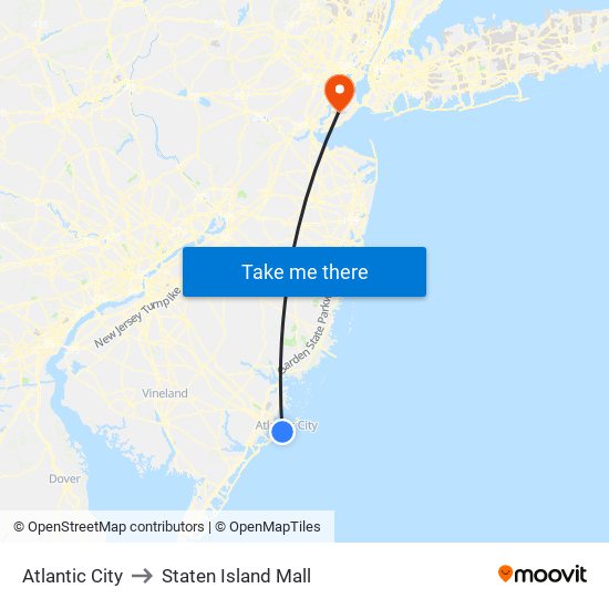 Atlantic City to Staten Island Mall map