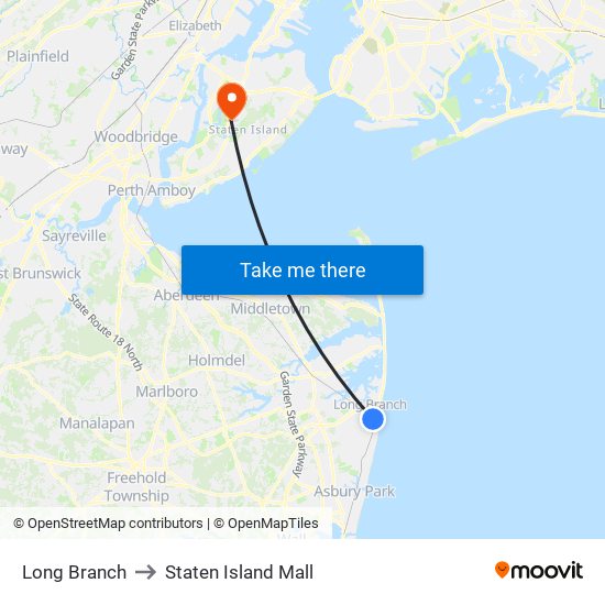 Long Branch to Staten Island Mall map